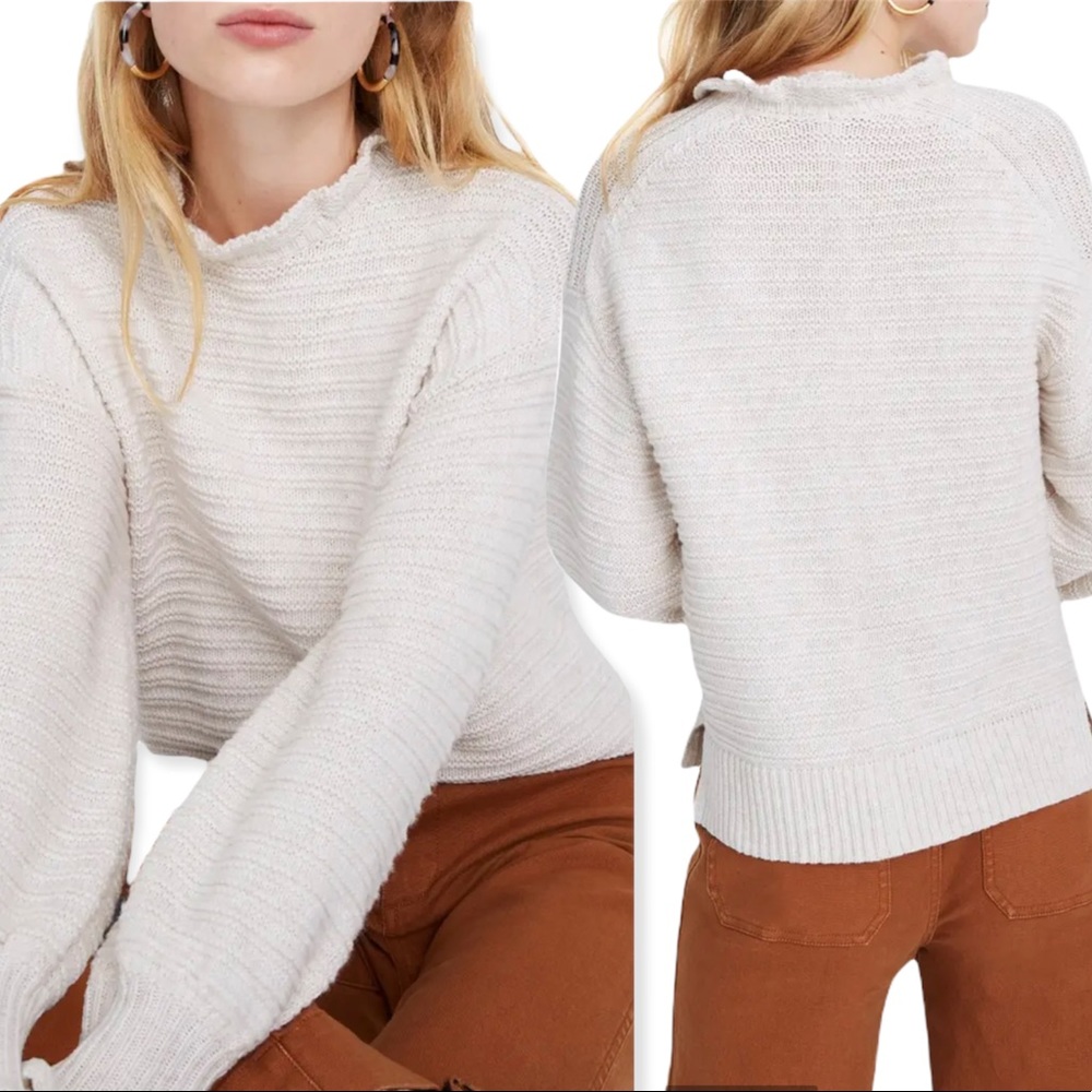 Madewell cream ruffle neck wool blend sweater cream size M